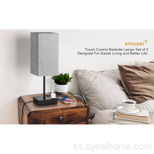 Lámpara de mesa funcional cuadrada con pantalla de lámpara gris